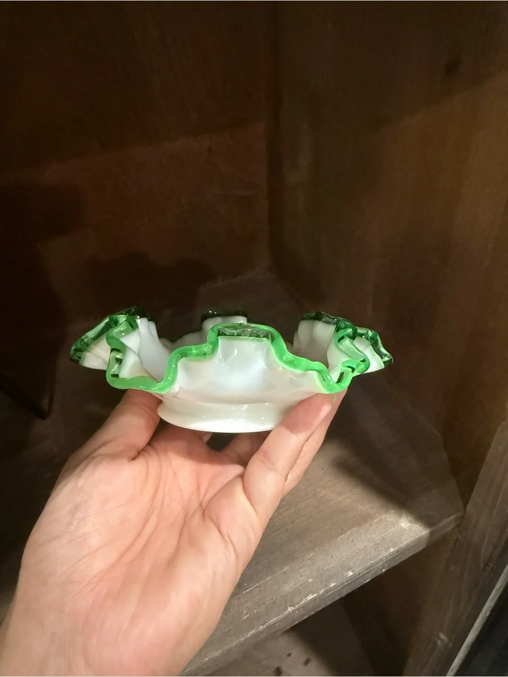 6” Fenton Emerald Creat Milk Glass Bowl Trinket Dish
